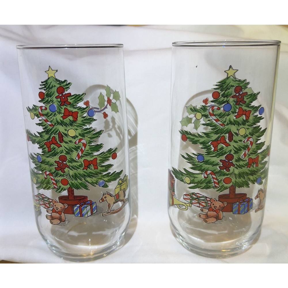 Holiday Hostess 14oz Tumbler Christmas Tree Glass Replacement By Tienshan #2 Set